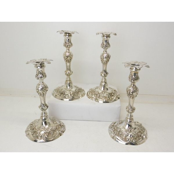 Set of 4 cast Georgian silver candlesticks 1758 William Cafe
