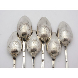 Set of silver I LOVE LIBERTY picture back teaspoons Georgian
