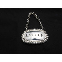 Silver Latour wine label London 1871 William Summers