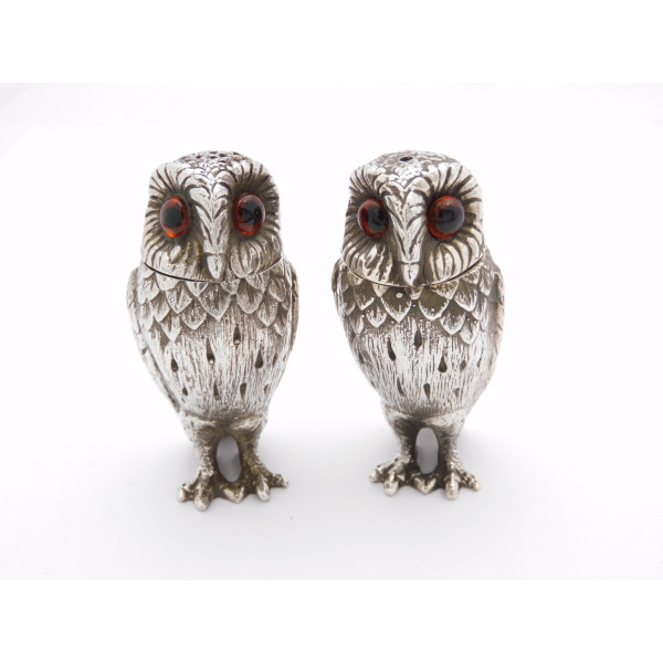 Silver Owl Salt Pepper Condiments London 1961 Richard Comyns