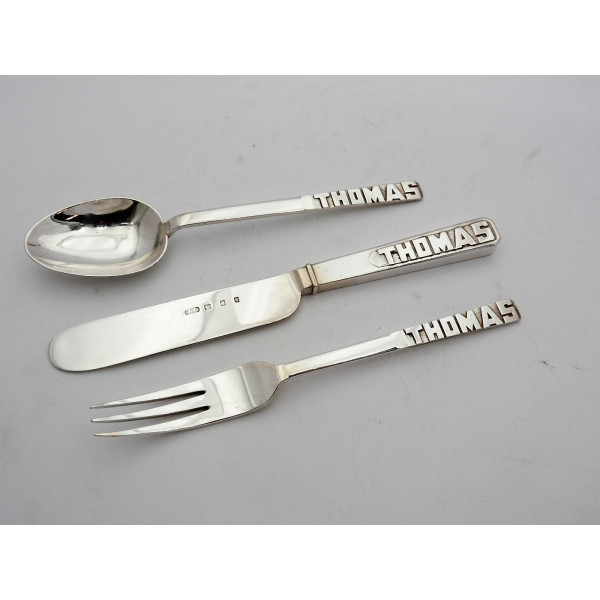 Silver Thomas Christening set London 1938 RE Stone