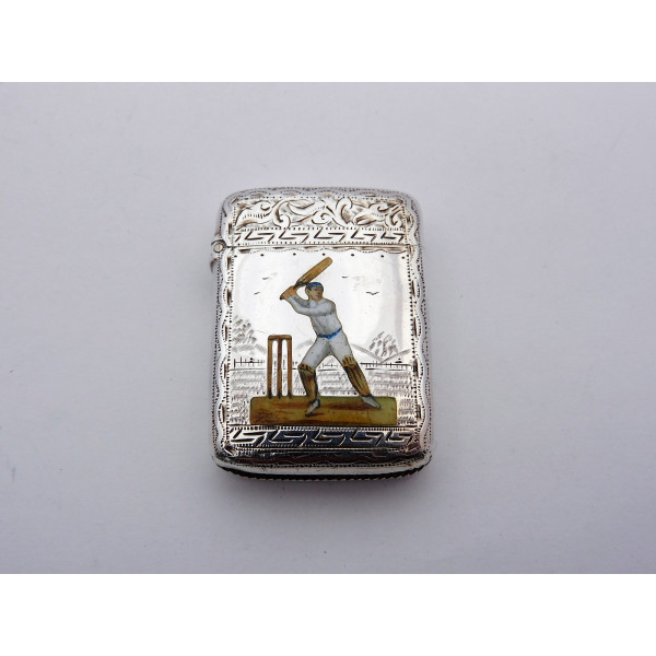 Silver and enamel cricket vesta case