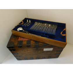 Silver canteen of cutlery in wooden chest london 1868