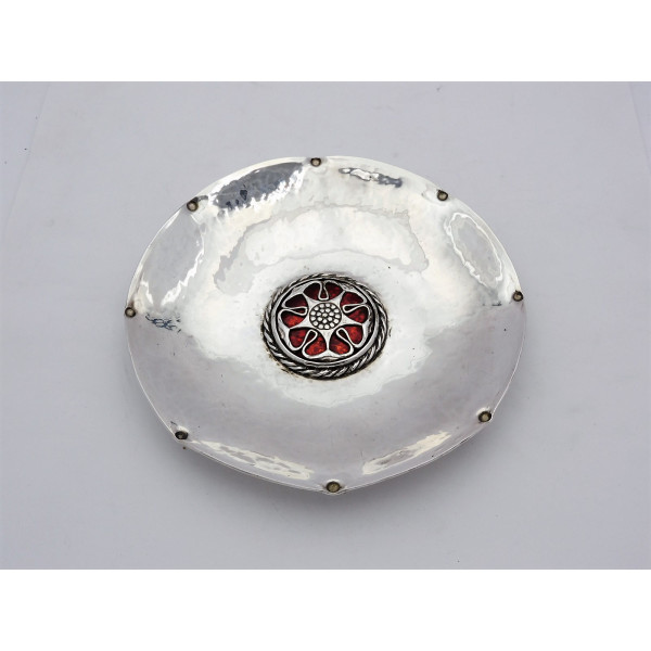 Silver enamel Dish. London 1911 by Omar Ramsden Alwyn Carr