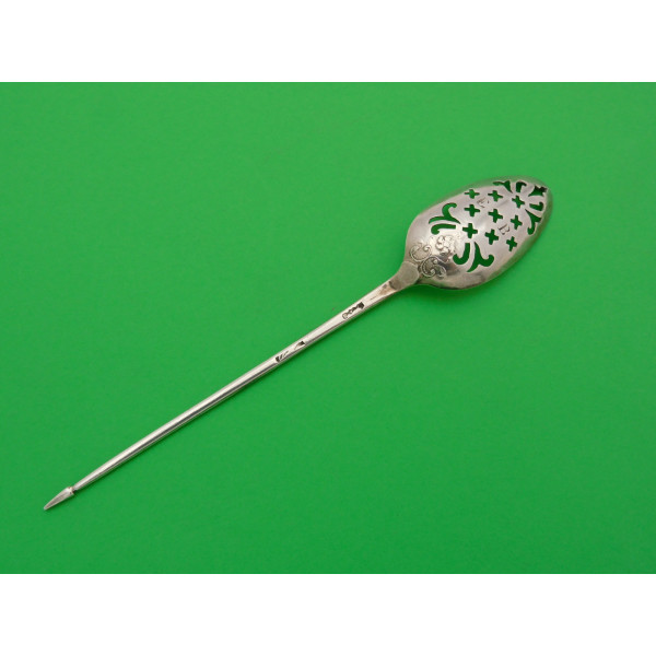 Silver flower picture back mote spoon 1750