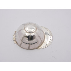 Silver jockey cap caddy spoon with double duty marks