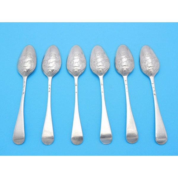 Silver teaspoons with hen picture back by Fogelberg