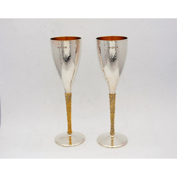 Stuart Devlin pair silver goblets london 1972