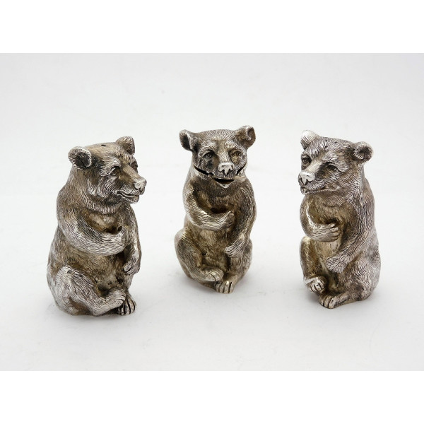 Three Bears Novelty silver condiment set by Barnards