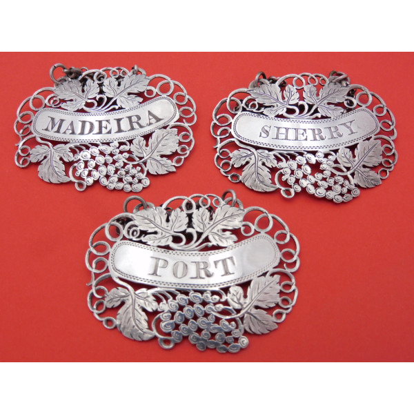 Trio silver wine labels 1825 Joseph Willmore