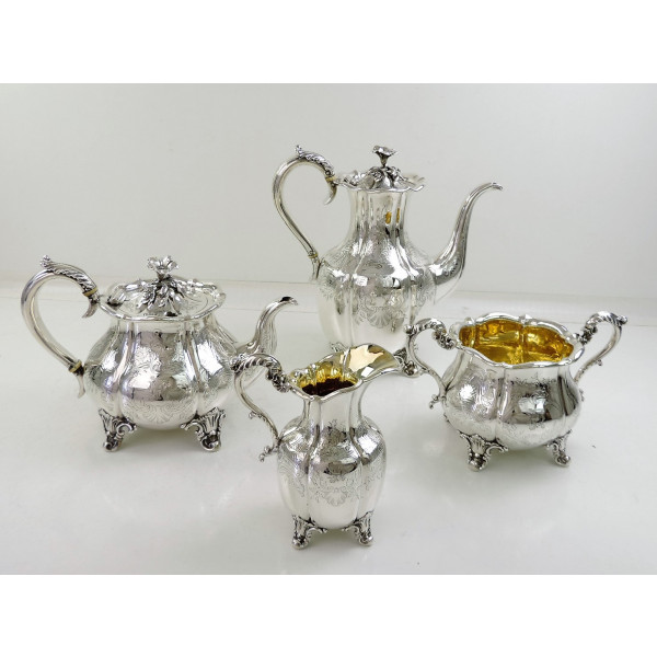 Victorian chased silver tea and coffee set London 1842 Robert Hennell
