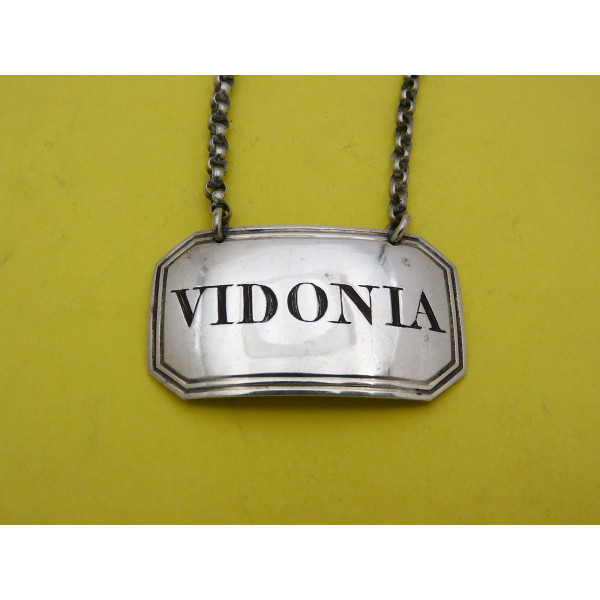 Vidonia Silver Wine Label Birmingham 1826 by Joseph Willmore