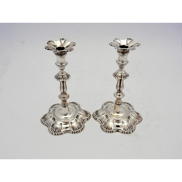 William Cafe silver tapersticks pair London 1758