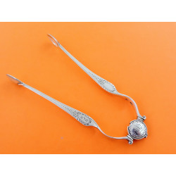 bright cut sprung arm silver sugar tongs london by john bourne