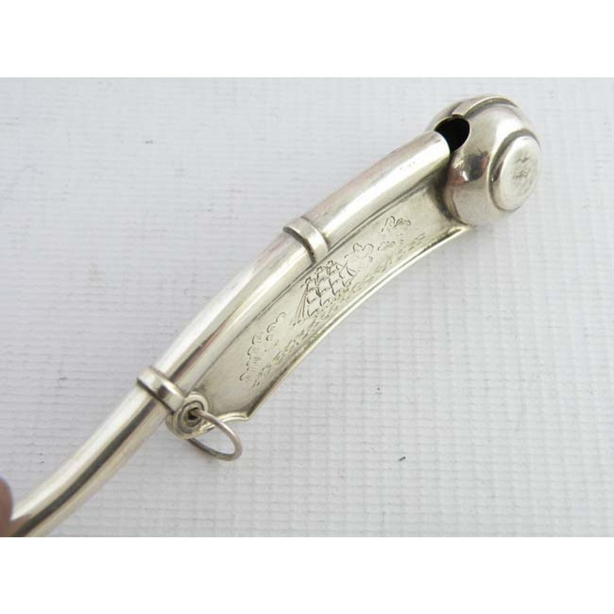 Boatswain Call with engraved ship, 1820 » Antique Silver Spoons