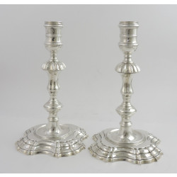georgian silver cast candlesticks london 1743 by john cafe