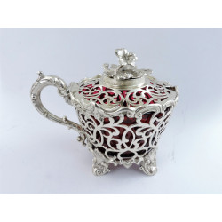 pierced silver mustard pot with cranberry liner london 1839